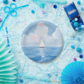 Segeln in Blue | Küstenschiff Ozeanmalerei Pappteller (Party)