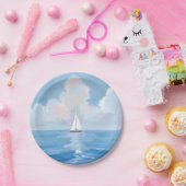 Segeln in Blue | Küstenschiff Ozeanmalerei Pappteller (Party)