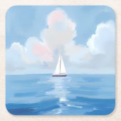 Segeln in Blue | Küstenschiff Ozeanmalerei Rechteckiger Pappuntersetzer (Vorderseite)