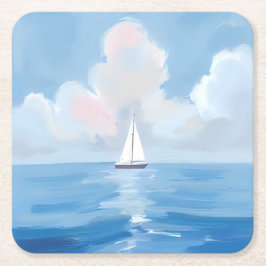 Segeln in Blue | Küstenschiff Ozeanmalerei Rechteckiger Pappuntersetzer