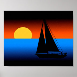 Segeln in den Sonnenuntergang-Druck Poster