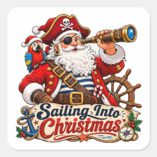 Segeln in den Weihnachts-Pirat-Santa Quadratischer Aufkleber
