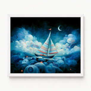 Segeln in dunkler, wolkiger Nacht Impasto-Malerei Poster