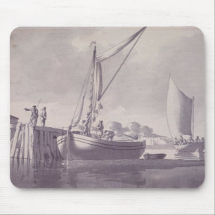 Segeln-Lastkähne, die einem Kai sich nähern Mousepad