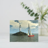 Segeln mit Delphinpostkarte Postkarte (Stehend Vorderseite)