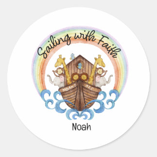 Segeln mit dem Glauben - Noah's Arc mit Tieren Runder Aufkleber