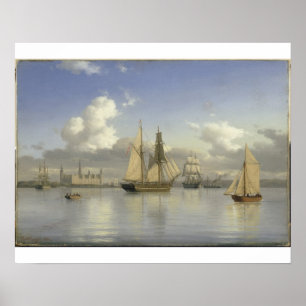 Segeln-Schiffe weg von Kronborg Schloss, Schweden, Poster