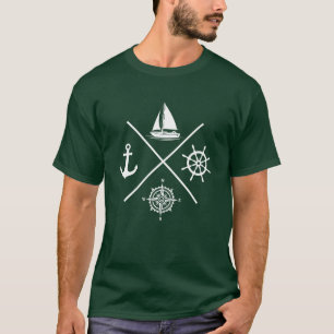 Segeln Segelsport Segelboot Kompass Anker Fries T-Shirt