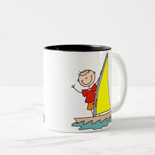 Segeln-Strichmännchen-Tasse Zweifarbige Tasse (VorderseiteRechts)