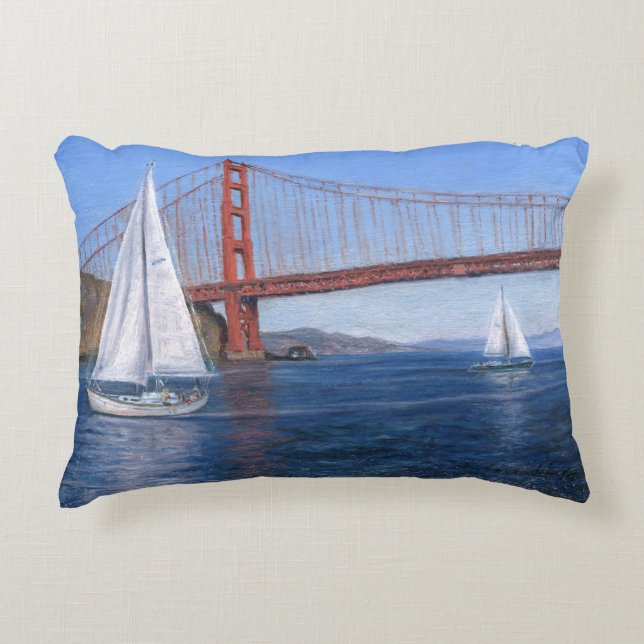 "Segeln unter dem goldenen Tor" Dekokissen (Vorderseite)