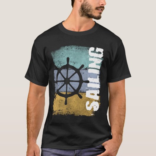 Segeln Vintage Retro Sailboat Helm T-Shirt (Vorderseite)