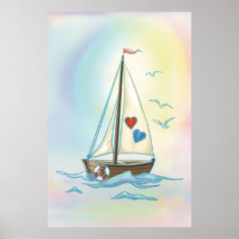 Segelnde Herzen – Minimalistisches Boot mit Liebes Poster