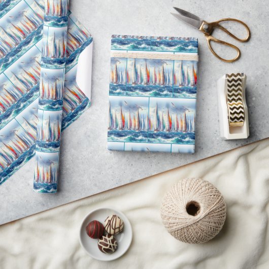 Segelregatta mit hochfliegenden Möwen Geschenkpapier (Kunsthandwerk)