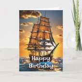 Segelschiff am Ozean bei Morgengrauen Happy Birthd Karte (Vorderseite)