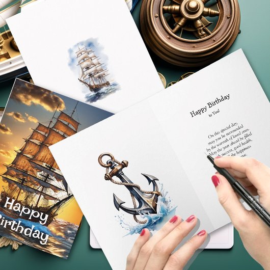 Segelschiff am Ozean bei Morgengrauen Happy Birthd Karte