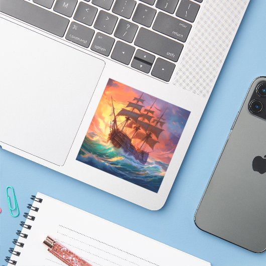 Segelschiff auf einem Sturmmeer Aufkleber (Laptop mit iPhone)