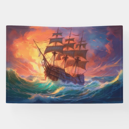 Segelschiff auf einem Sturmmeer Banner (Horizontal)