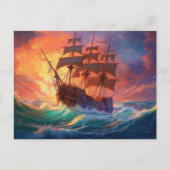 Segelschiff auf einem Sturmmeer Feiertagspostkarte (Vorderseite)