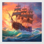 Segelschiff auf einem Sturmmeer Fensteraufkleber (Blatt)