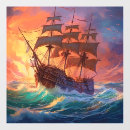 Segelschiff auf einem Sturmmeer Fensteraufkleber (Blatt)