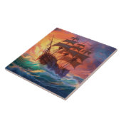 Segelschiff auf einem Sturmmeer Fliese (Seite)