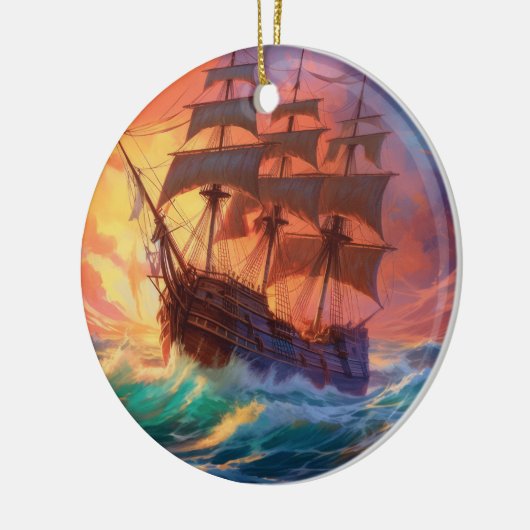 Segelschiff auf einem Sturmmeer Keramik Ornament (Links)