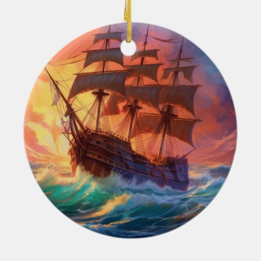 Segelschiff auf einem Sturmmeer Keramik Ornament (Hinten)