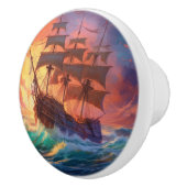 Segelschiff auf einem Sturmmeer Keramikknauf (Rechts)