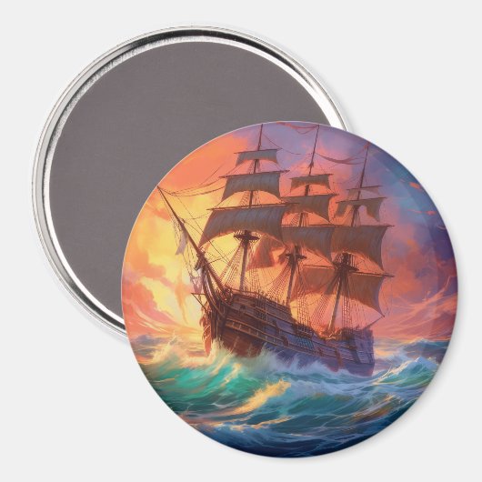 Segelschiff auf einem Sturmmeer Magnet (Vorderseite/Rückseite)