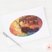 Segelschiff auf einem Sturmmeer Ovaler Aufkleber (Umschlag)