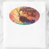 Segelschiff auf einem Sturmmeer Ovaler Aufkleber (Tasche)