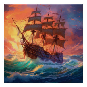 Segelschiff auf einem Sturmmeer Poster