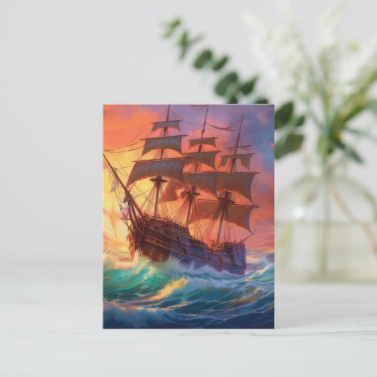 Segelschiff auf einem Sturmmeer Postkarte (Stehend Vorderseite)