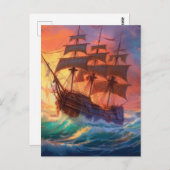 Segelschiff auf einem Sturmmeer Postkarte (Vorne/Hinten)