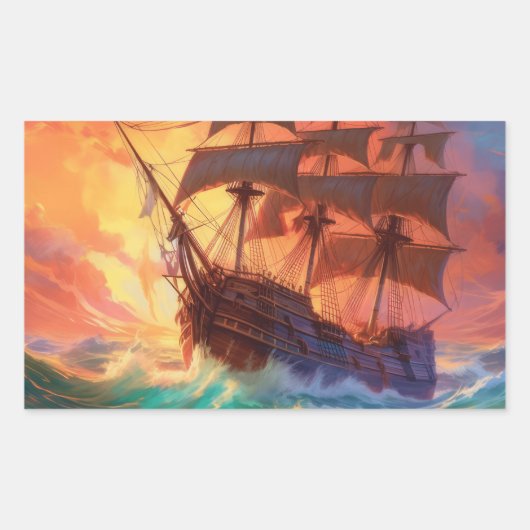 Segelschiff auf einem Sturmmeer Rechteckiger Aufkleber (Vorderseite)