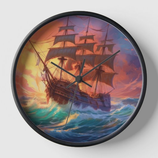 Segelschiff auf einem Sturmmeer Uhr (Vorderseite)