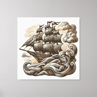 Segelschiff auf hoher See - Vintage Gravur Leinwanddruck