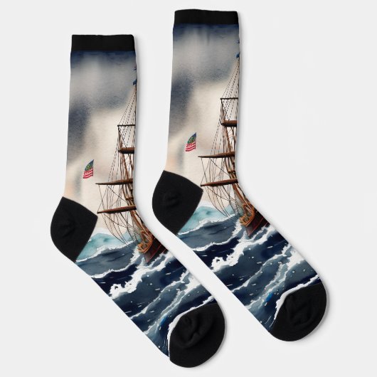 Segelschiff auf See in Waves & Storm Socken (Rechts)