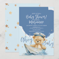 Segelschiff-Bär-Junge-Baby-Party-Einladung