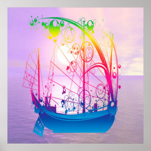 Segelschiff bei Morgendämmerung Poster