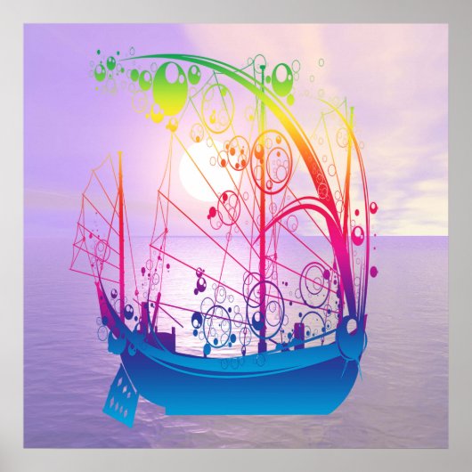 Segelschiff bei Morgendämmerung Poster (Vorne)