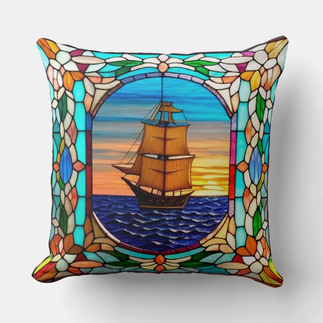 Segelschiff bei Sunset Kissen (Vorderseite)