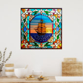Segelschiff bei Sunset Poster (Küche)