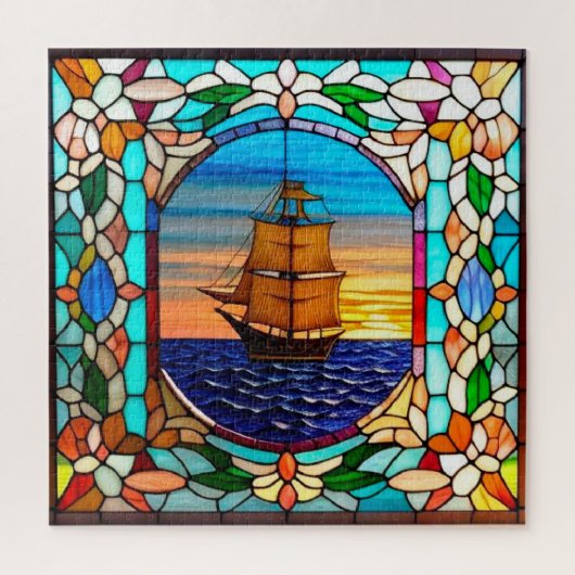 Segelschiff bei Sunset Puzzle (Vertikal)