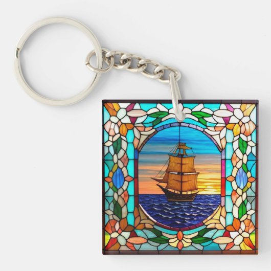 Segelschiff bei Sunset Schlüsselanhänger (Vorderseite)
