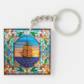 Segelschiff bei Sunset Schlüsselanhänger (Rückseite)