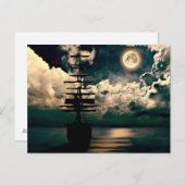 Segelschiff bei Vollmond Postkarte (Vorne/Hinten)