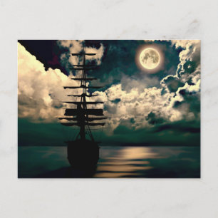 Segelschiff bei Vollmond Postkarte