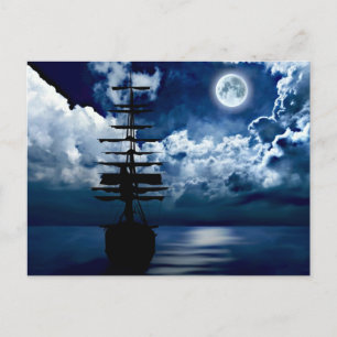 Segelschiff bei Vollmond Postkarte