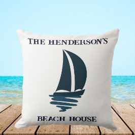 Segelschiff Blue Yacht Family Name Beach House Kissen